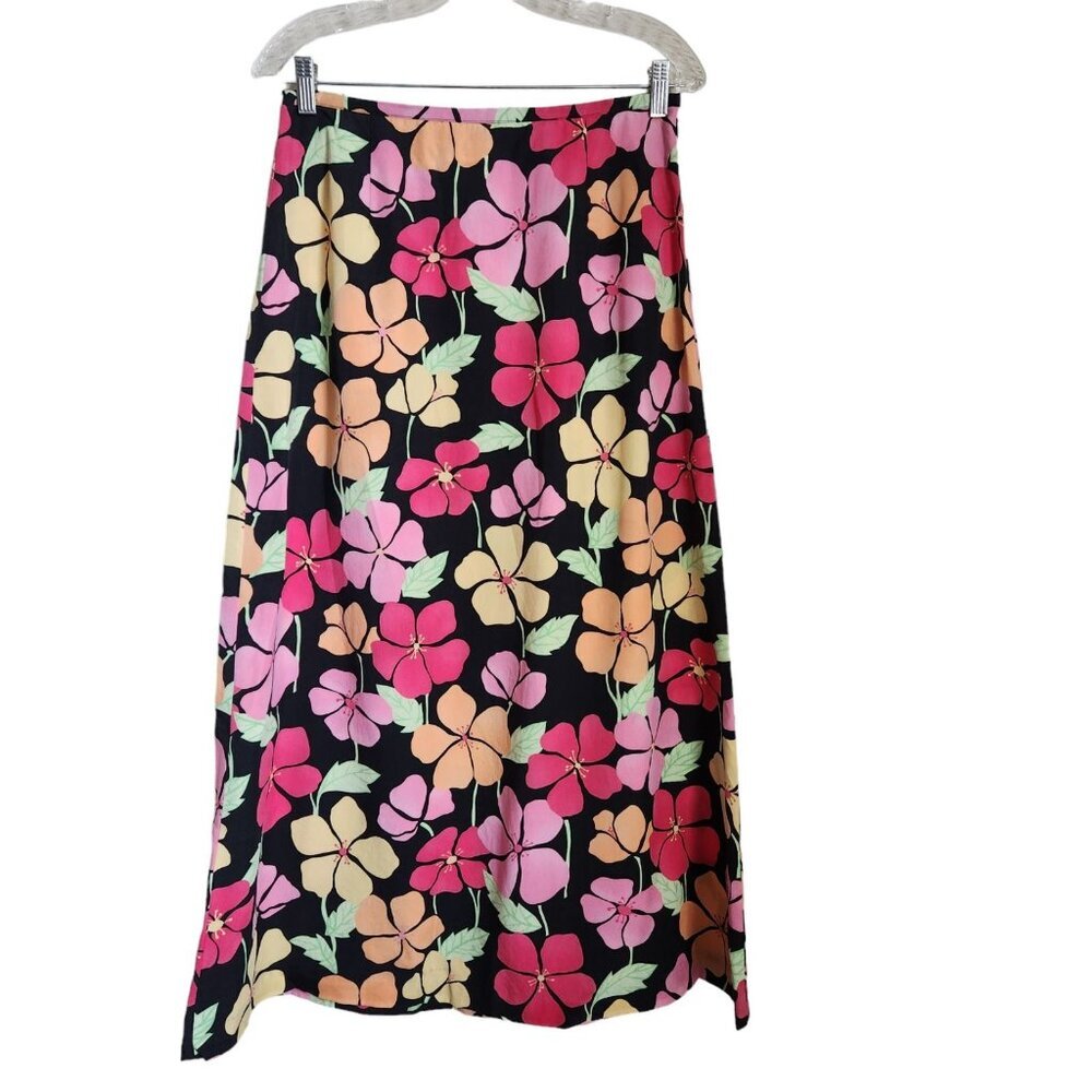 90s‎ Talbots Hawaiian Maxi Skirt Women's 8 Tropical Floral Midi A-Line Tencell